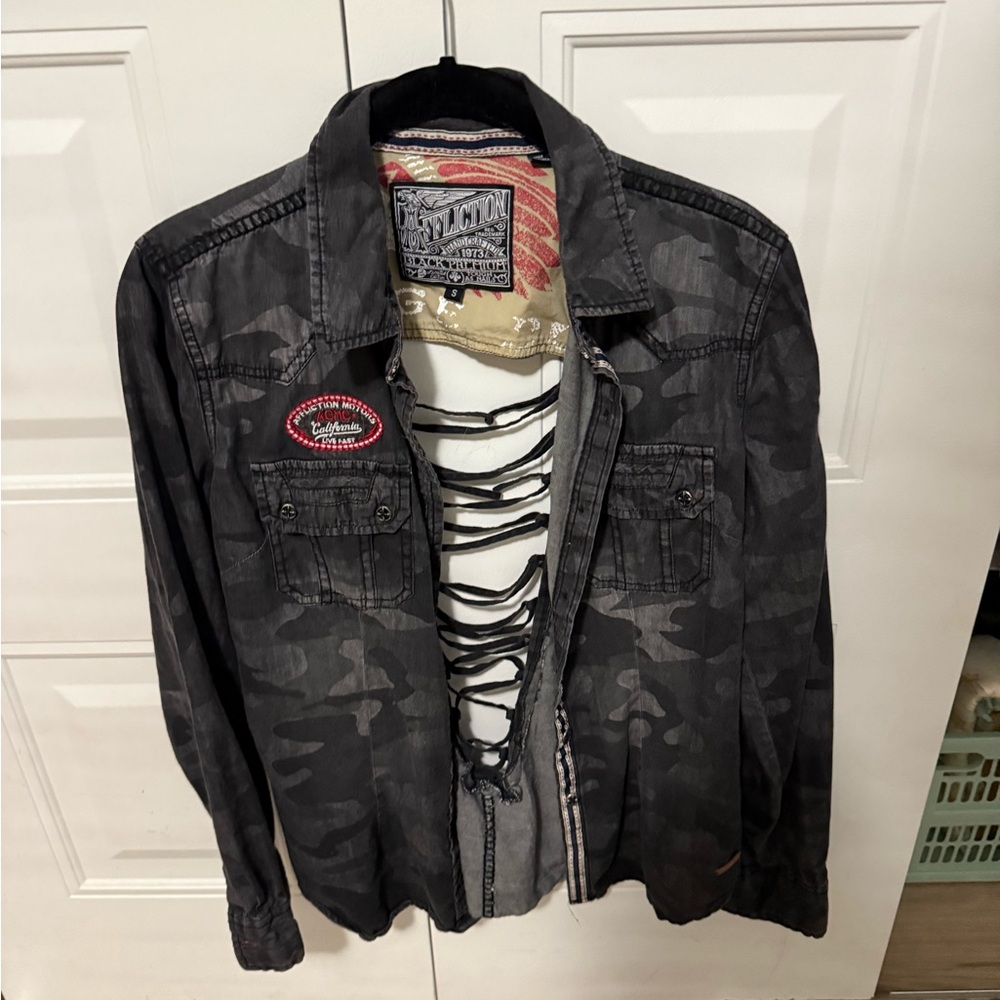 Affliction Black Camo Shirt Jacket